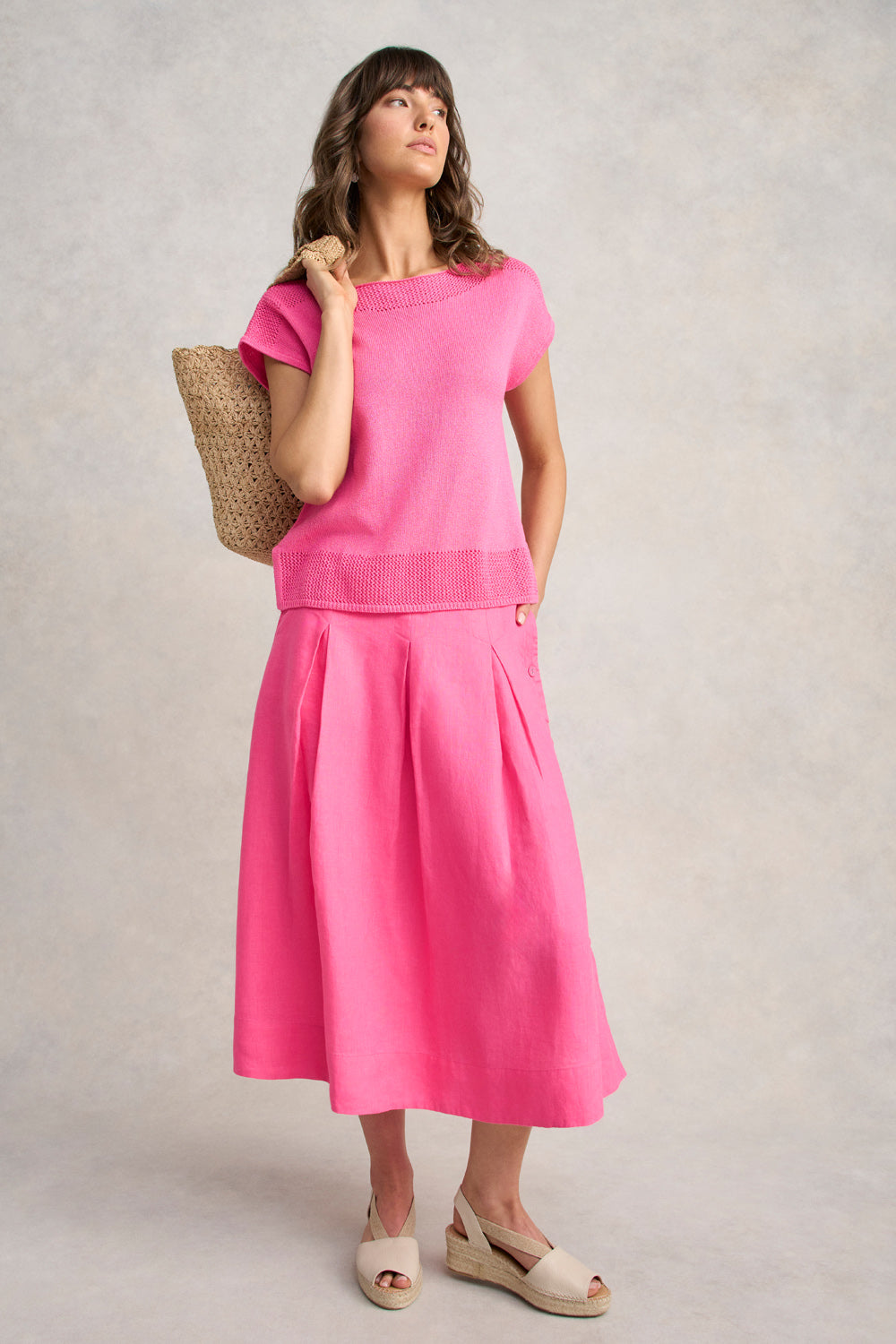 Button Detail Linen Skirt - Sunset Pink - Image 3