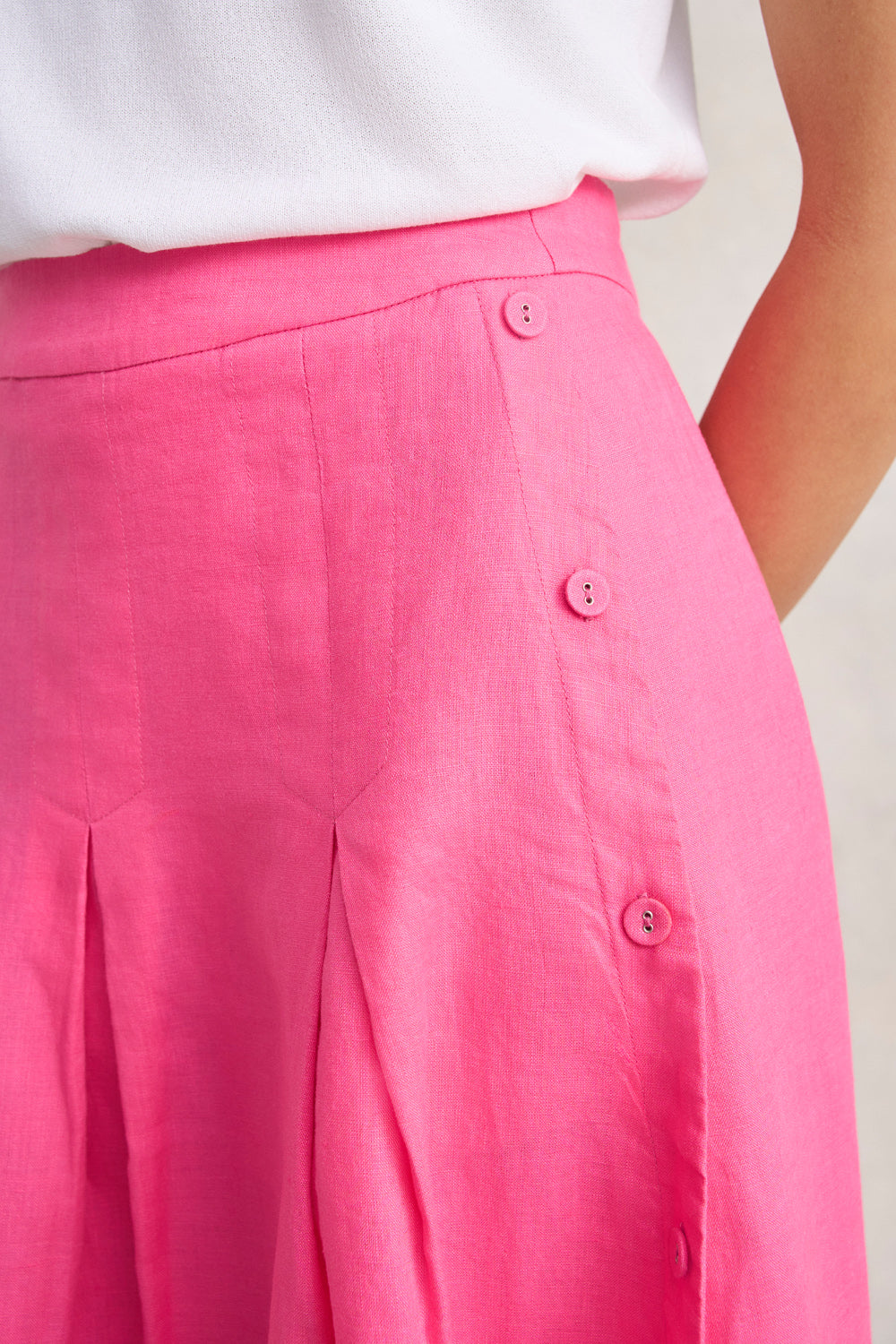 Button Detail Linen Skirt - Sunset Pink - Image 4