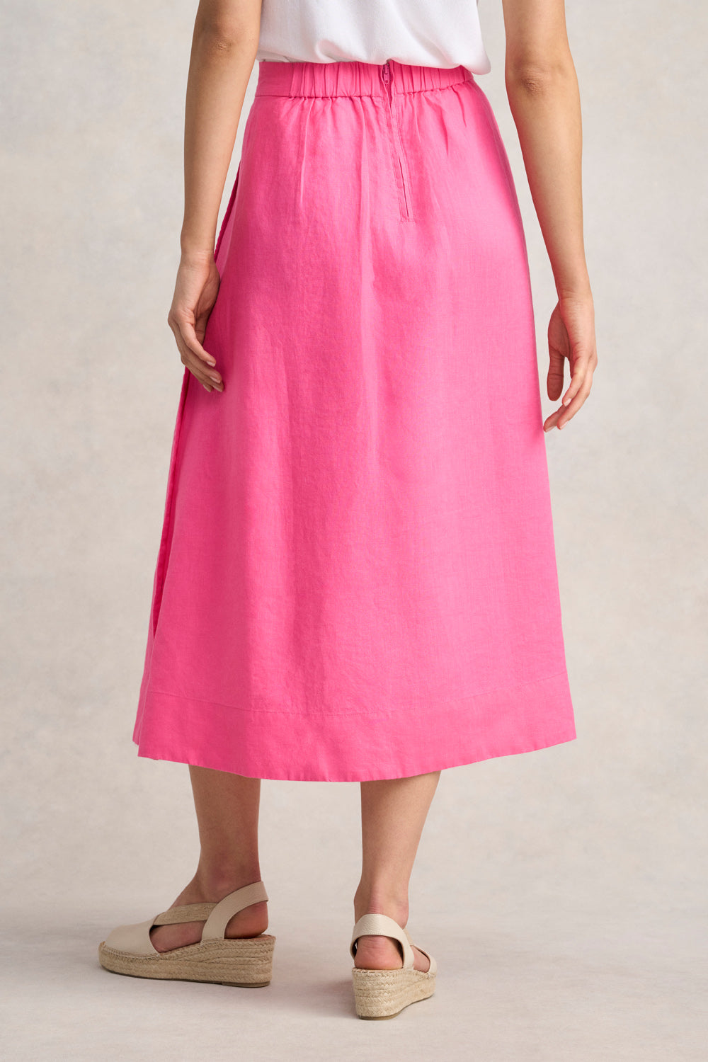 Button Detail Linen Skirt - Sunset Pink - Image 5