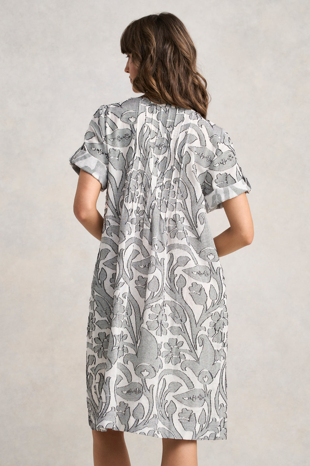 Cotton Pleat Front Dress - Paisley Jacquard - Image 5