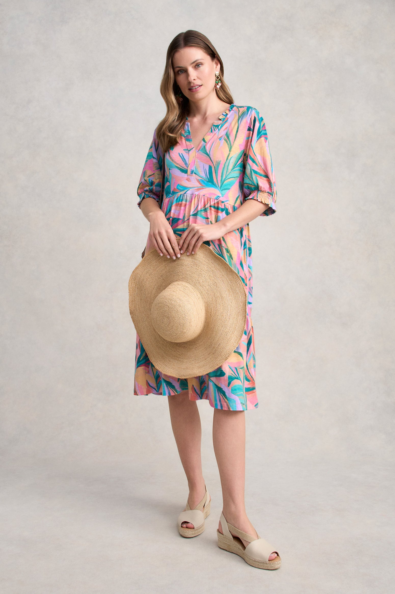 Jersey Tiered Dress - Multi Palm Print - Image 2