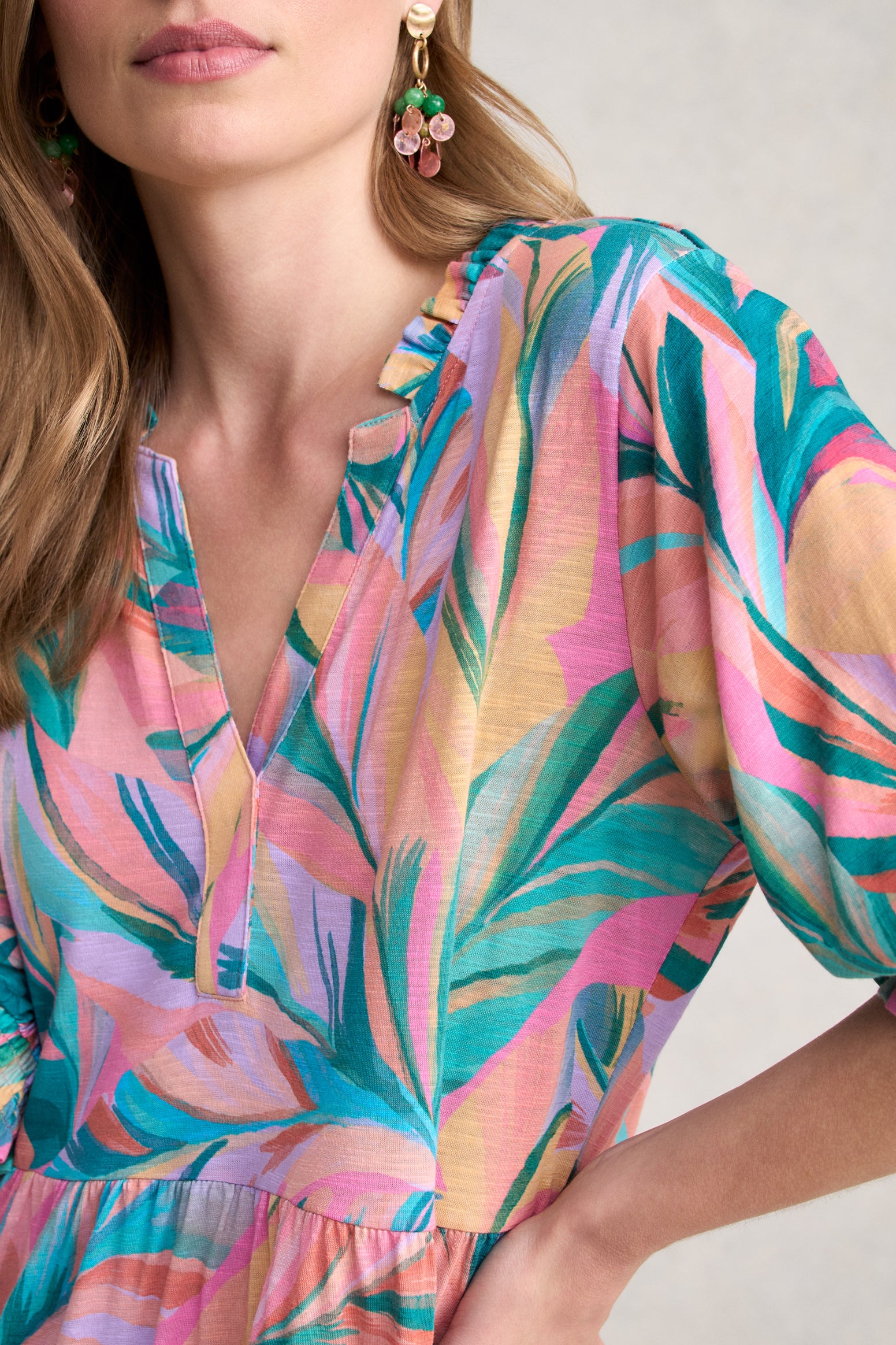 Jersey Tiered Dress - Multi Palm Print - Image 3