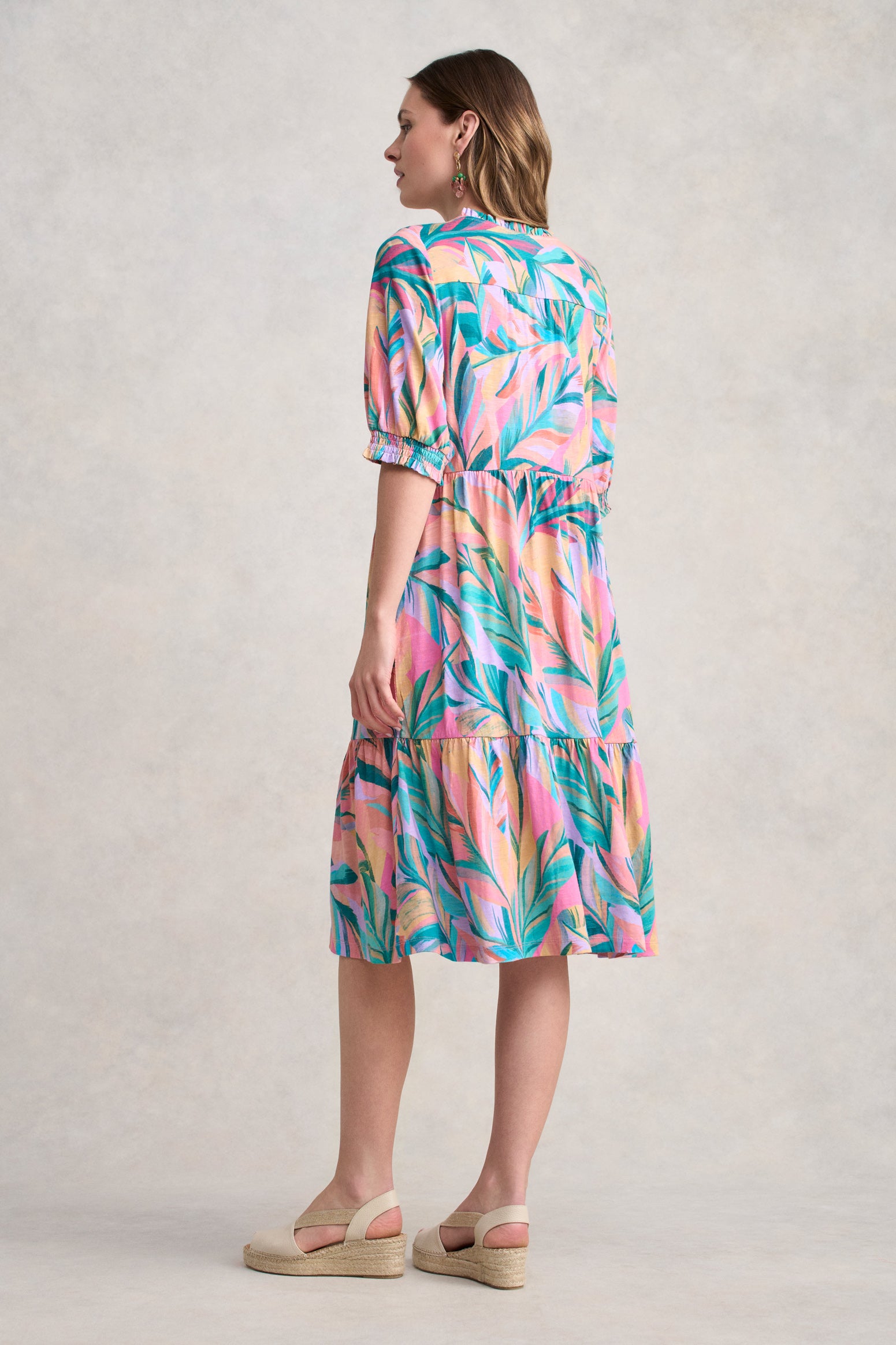 Jersey Tiered Dress - Multi Palm Print - Image 4