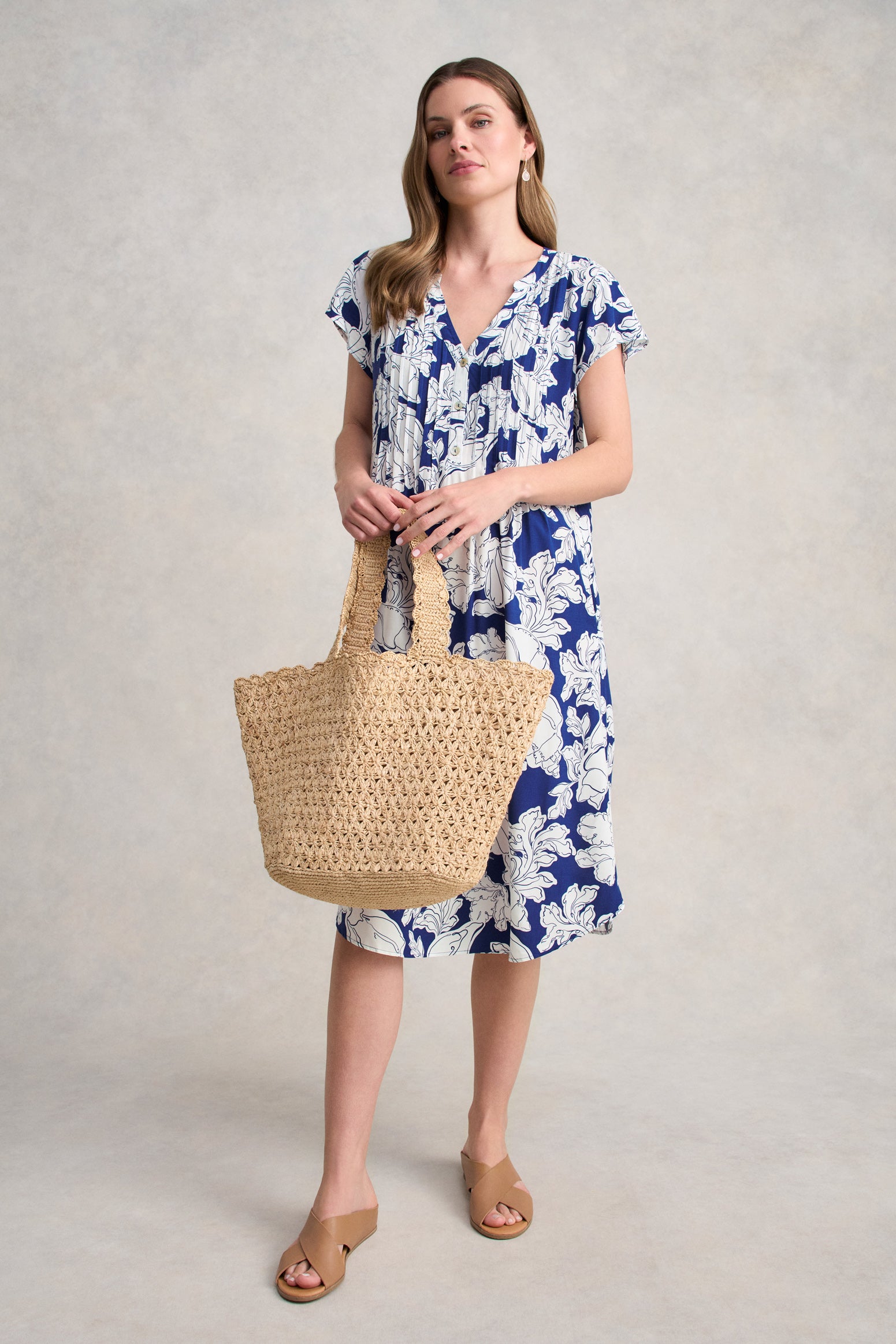 Pleat Front Midi Dress - Sea Shells Print - Image 2