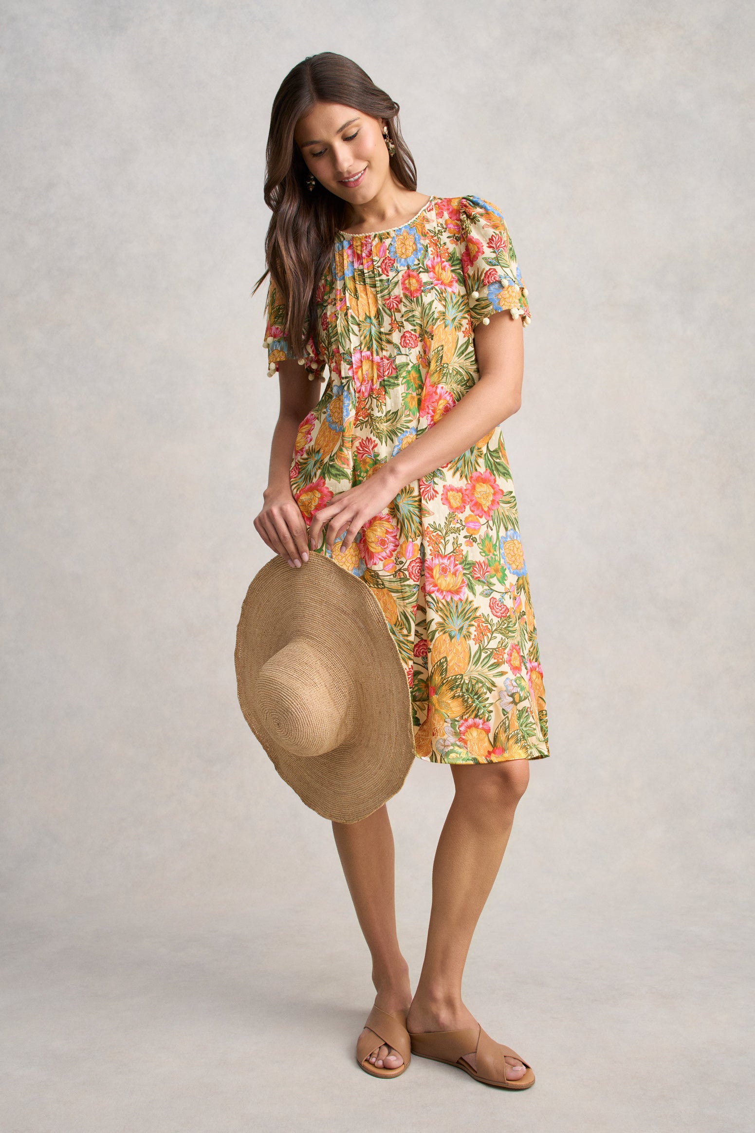 Clipped Cotton Dress - Tropical Print - Image 3