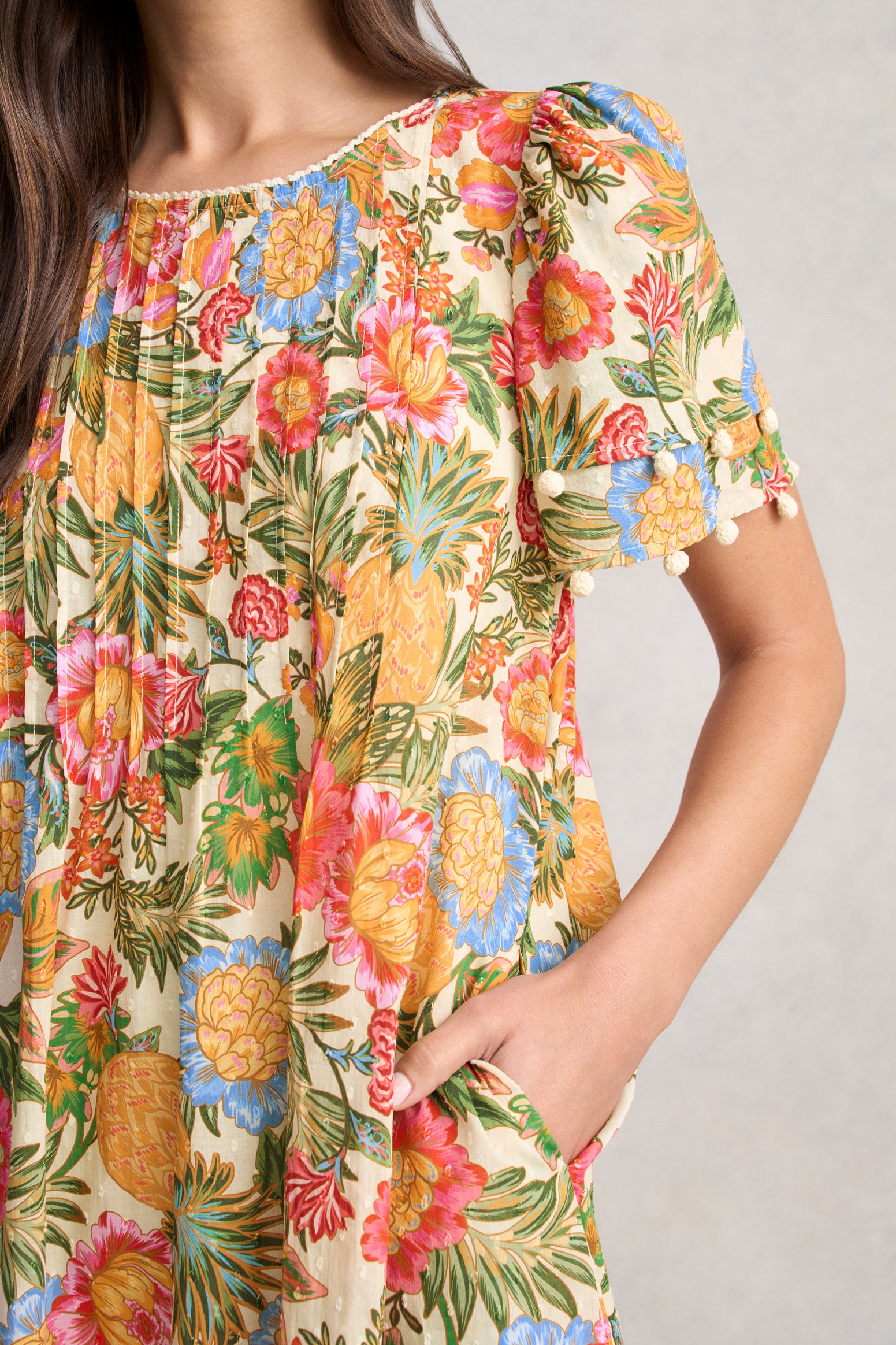 Clipped Cotton Dress - Tropical Print - Image 4