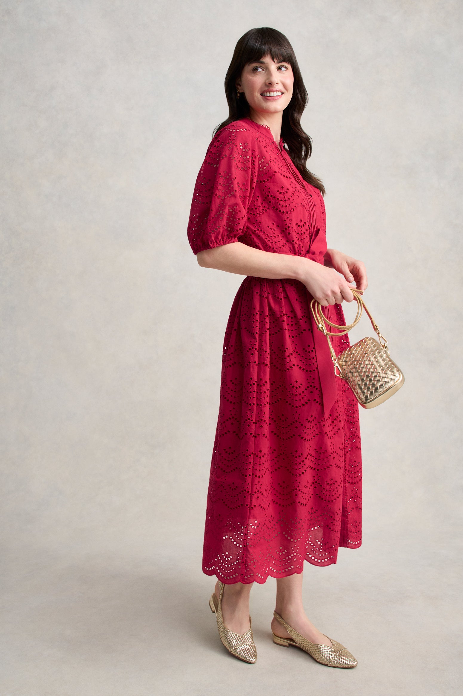 Cotton Broderie Dress - Brick Red - Image 3