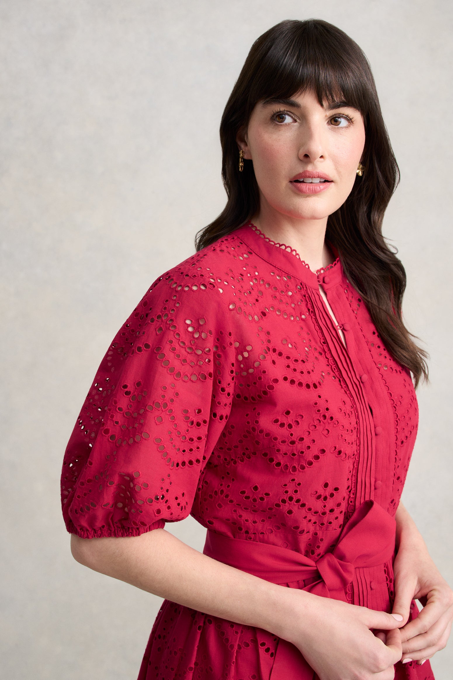 Cotton Broderie Dress - Brick Red - Image 4
