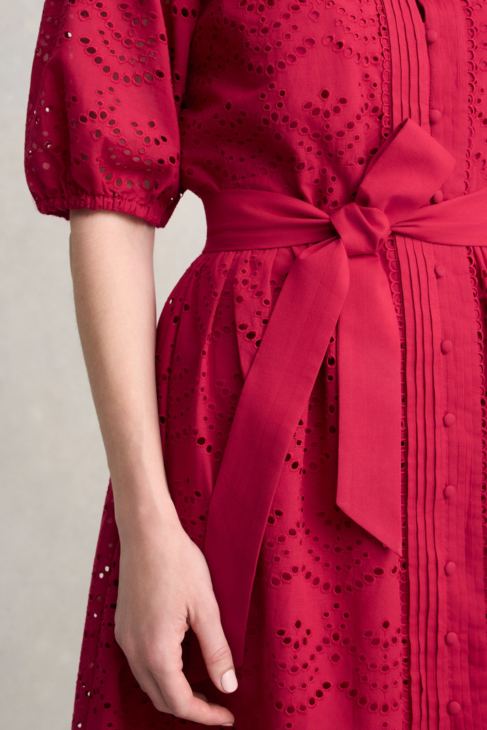 Cotton Broderie Dress - Brick Red - Image 5