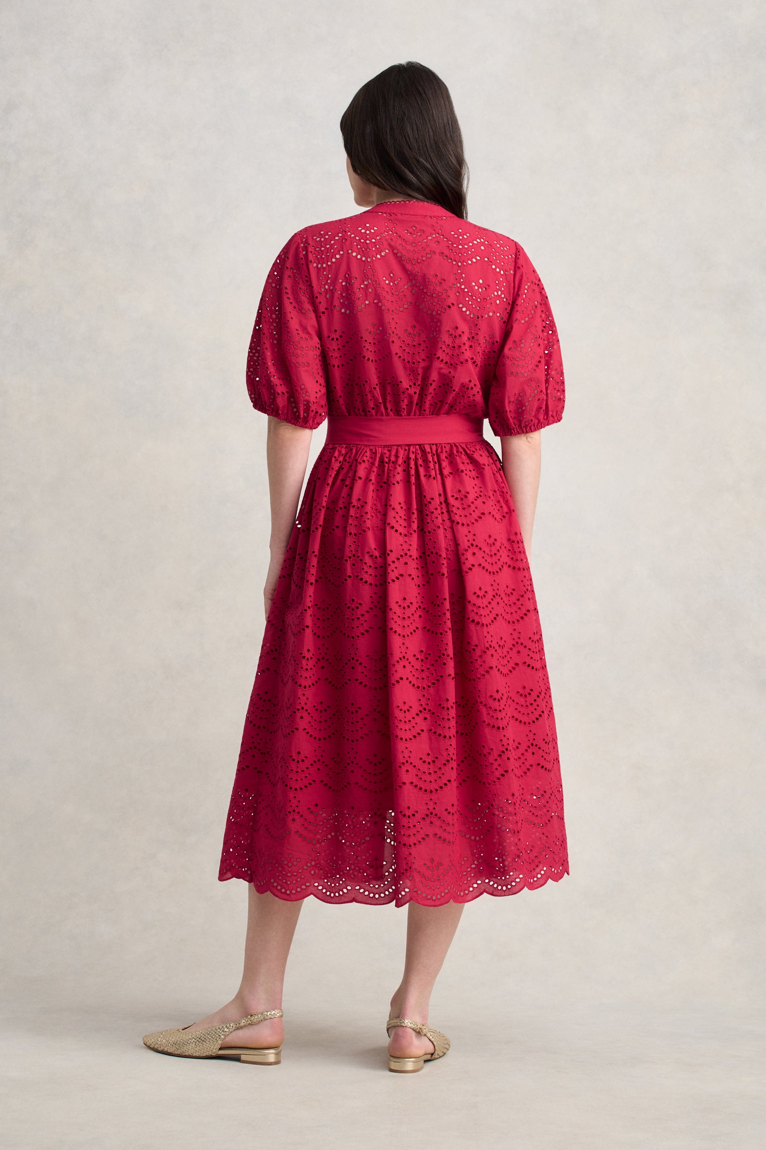 Cotton Broderie Dress - Brick Red - Image 6