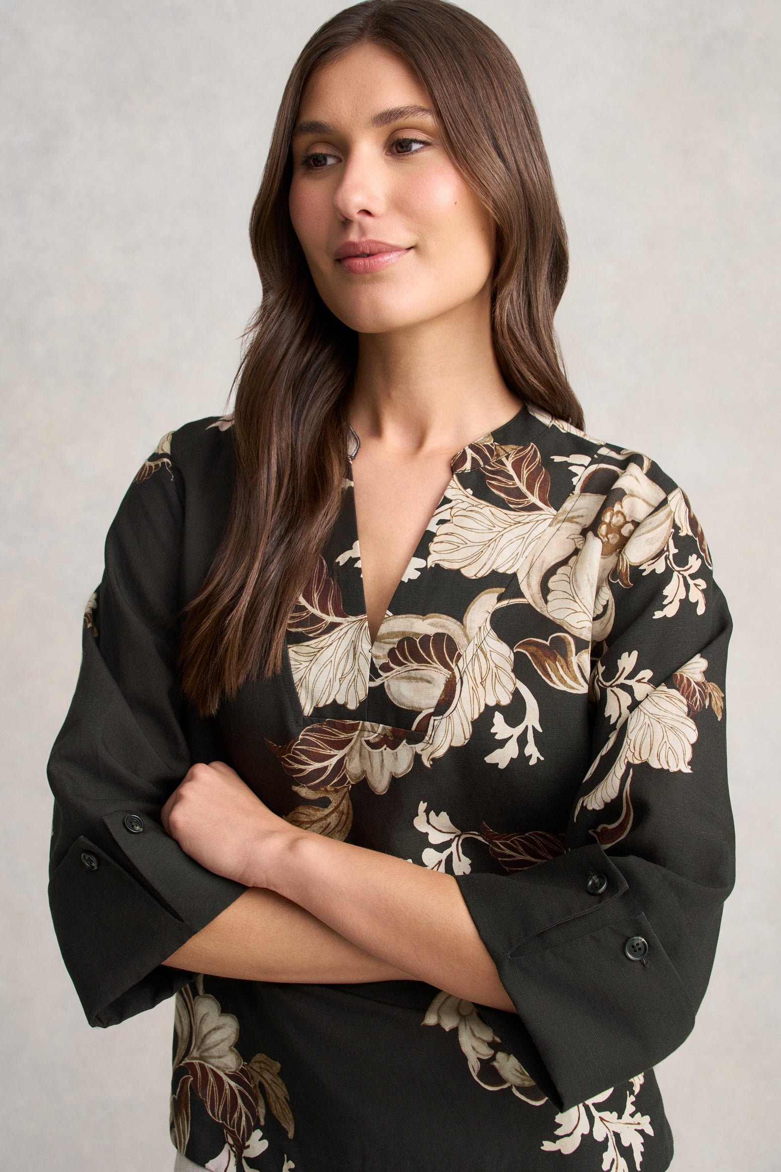 Relaxed Printed Blouse - Black Foliage Print - Image 4
