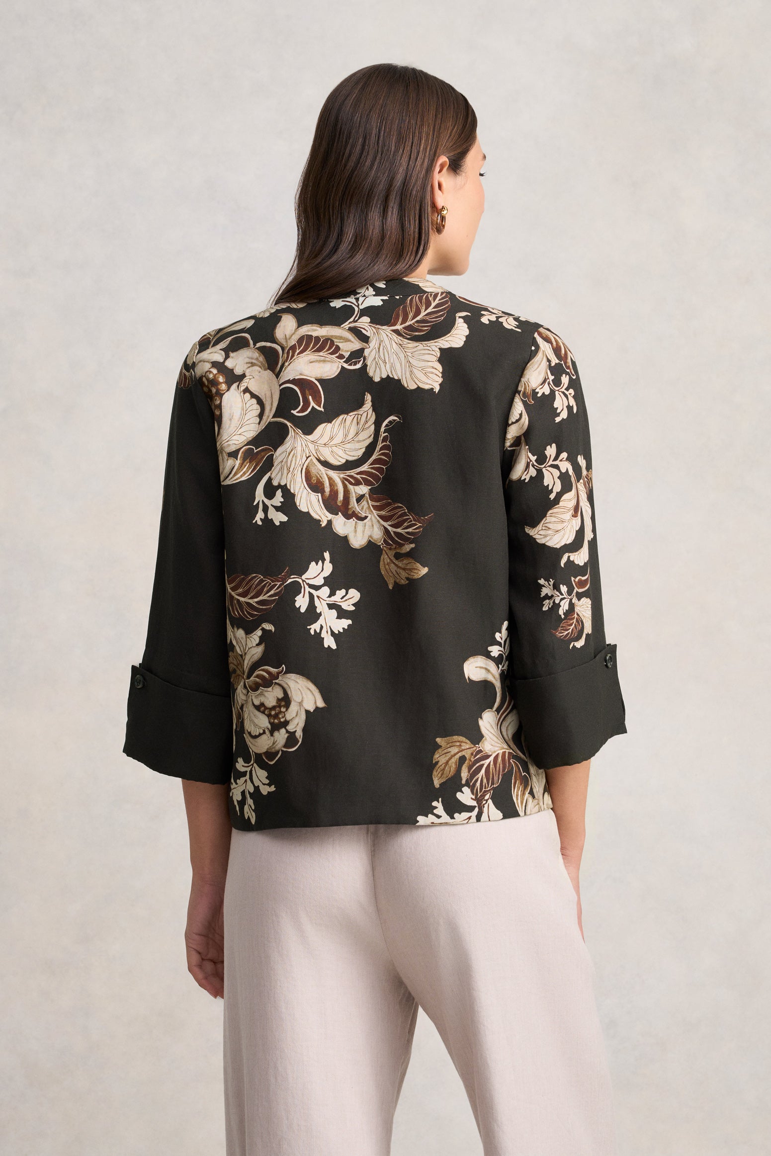 Relaxed Printed Blouse - Black Foliage Print - Image 6