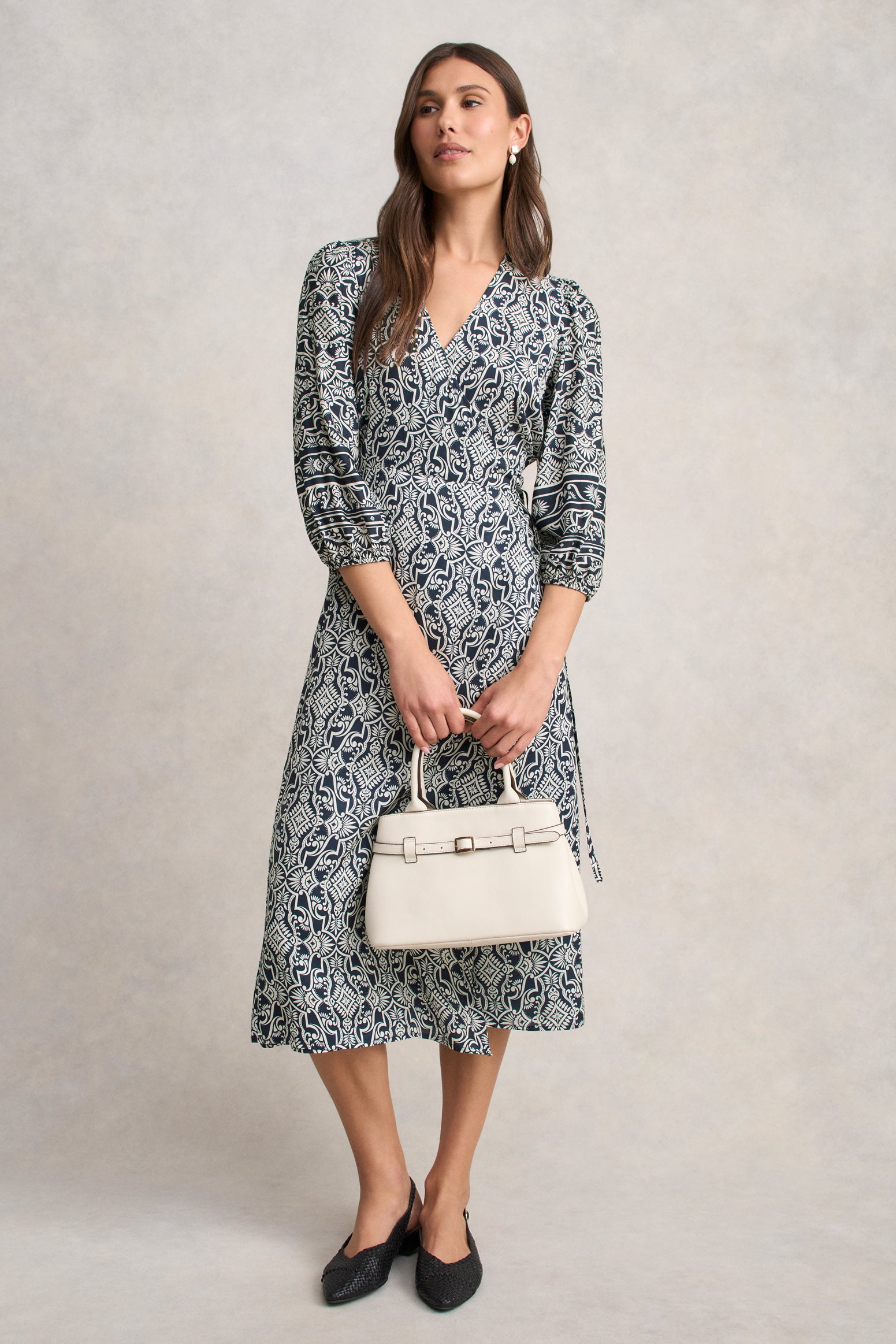 Printed Wrap Dress - Two Tone Print - Image 2