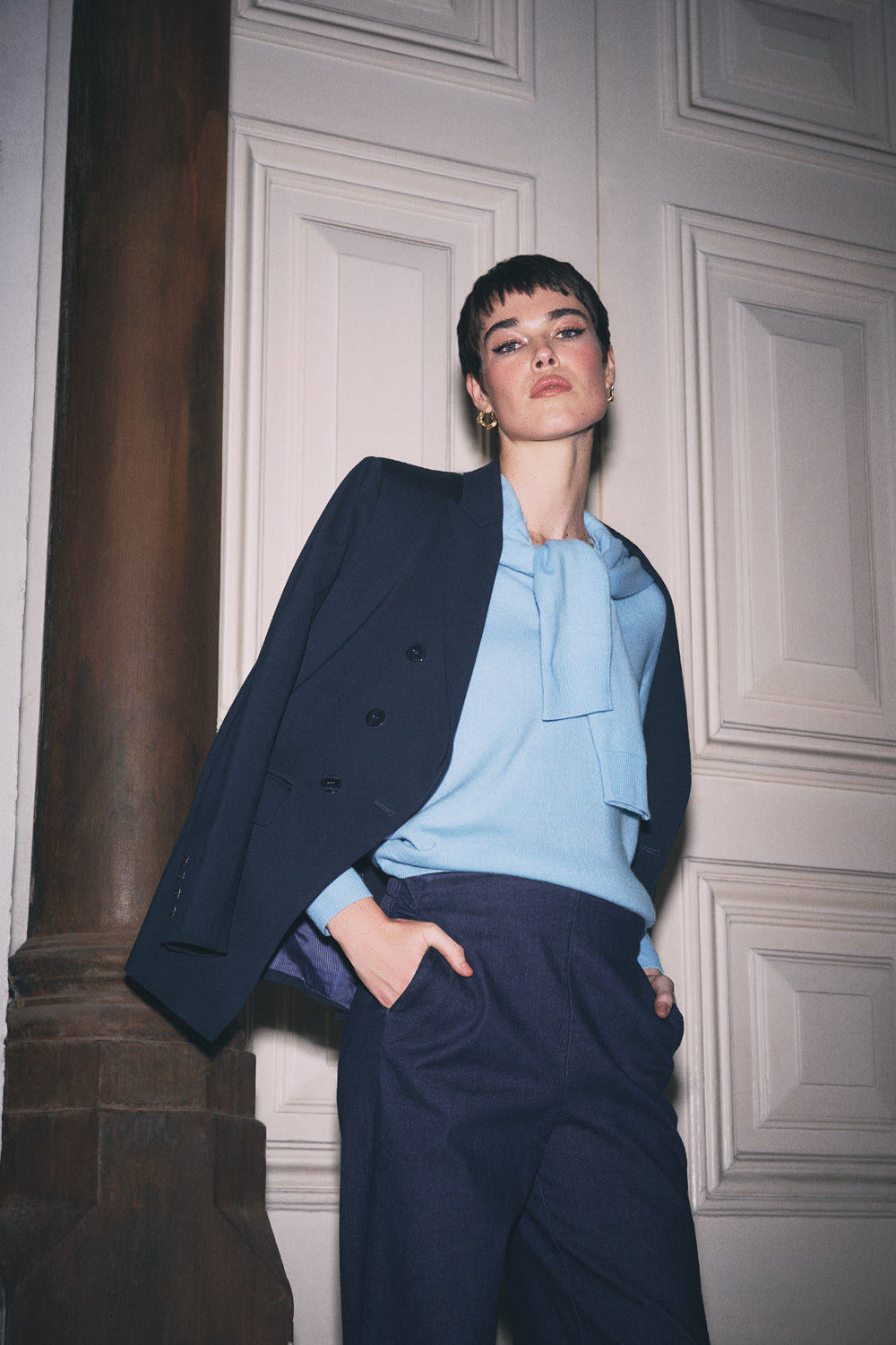 Notched Wool Jumper - Country Blue - Image 2