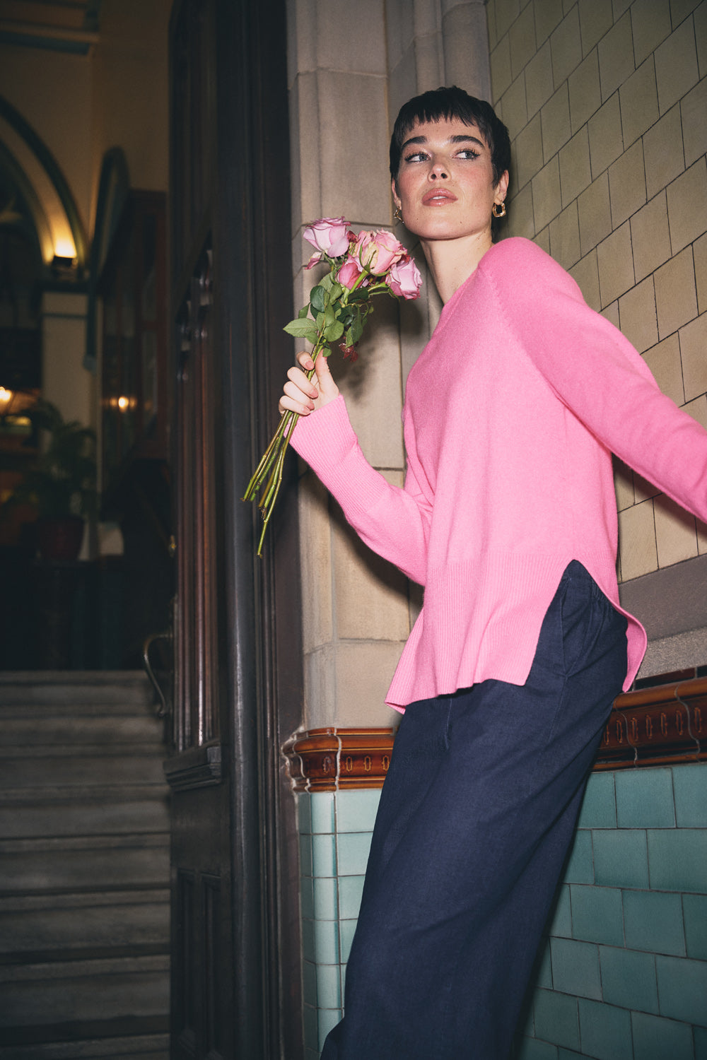 Side Split Merino Wool Jumper - Amaranth Pink - Image 2