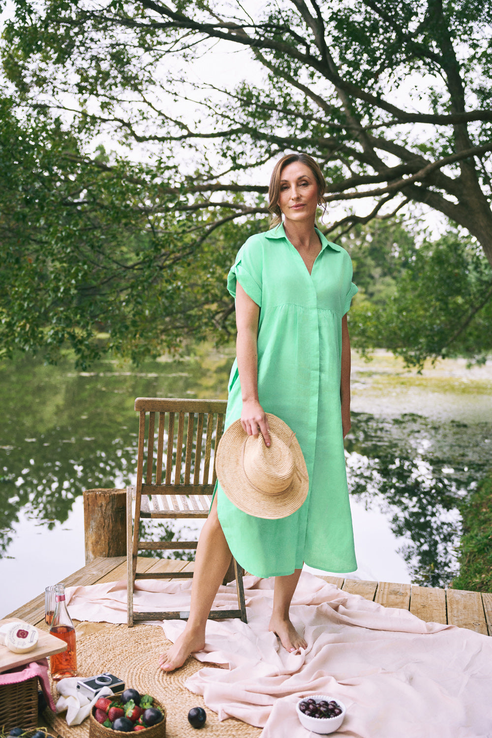 Linen Gather Front Dress ?C Bright Apple - Image 2