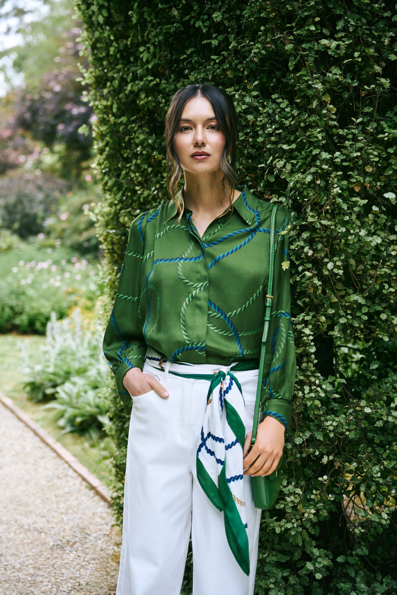 Blouson Sleeve Printed Shirt - Rope Print - Image 2