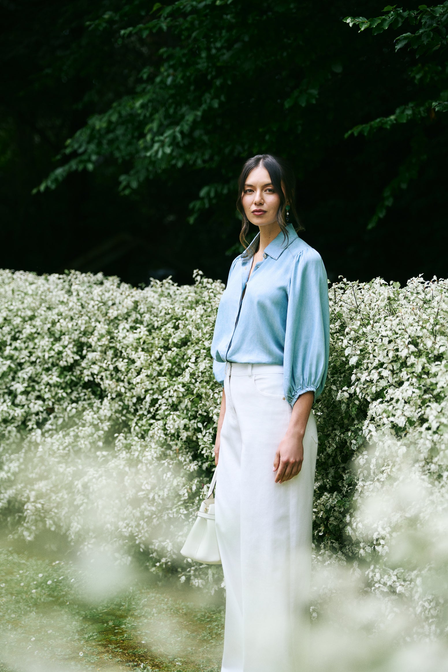 Chambray Puff Sleeve Shirt - Light Chambray - Image 2