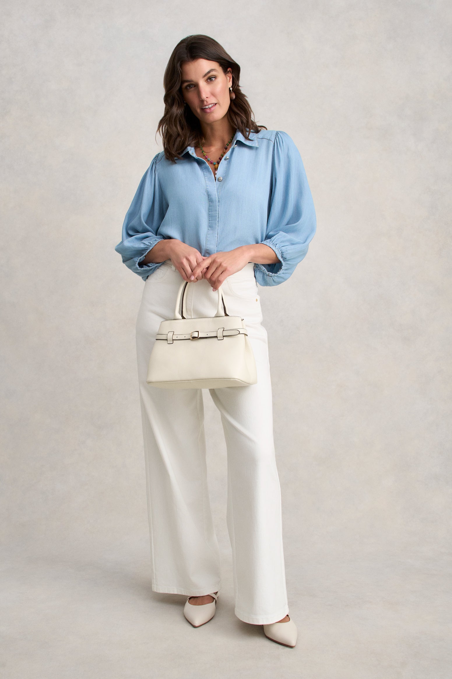 Chambray Puff Sleeve Shirt - Light Chambray - Image 3