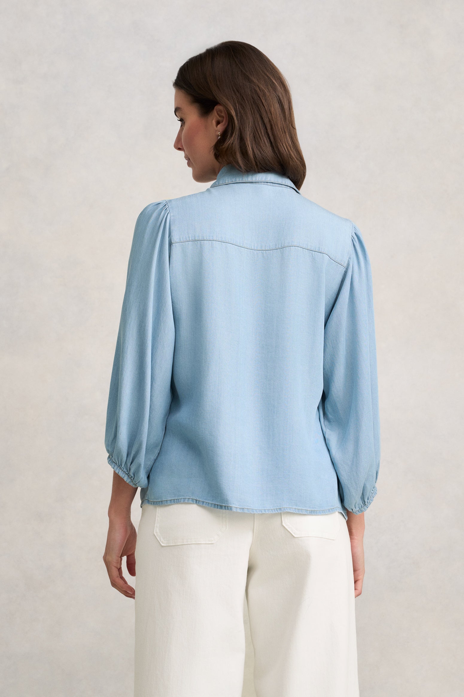 Chambray Puff Sleeve Shirt - Light Chambray - Image 5