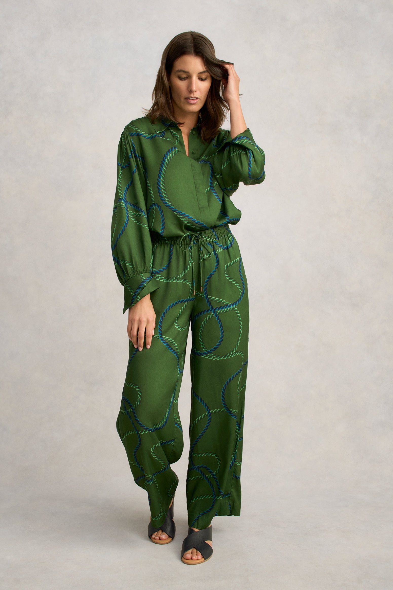 Blouson Sleeve Printed Shirt - Rope Print - Image 3