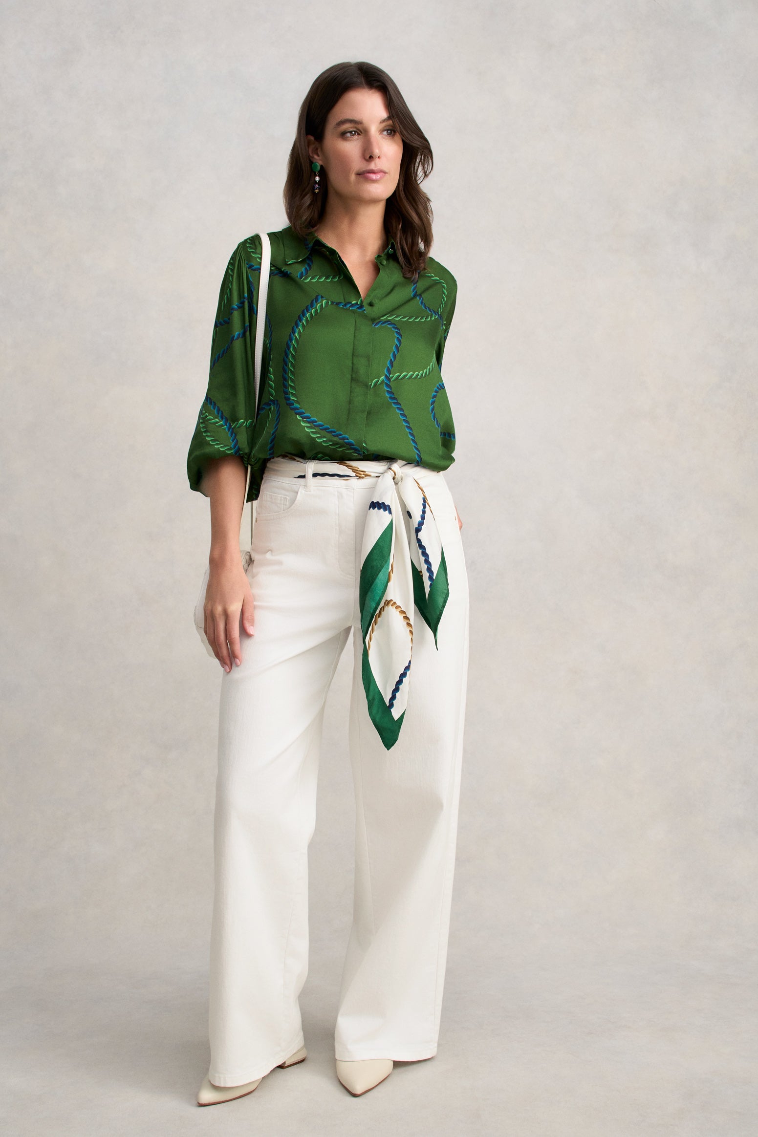 Blouson Sleeve Printed Shirt - Rope Print - Image 4