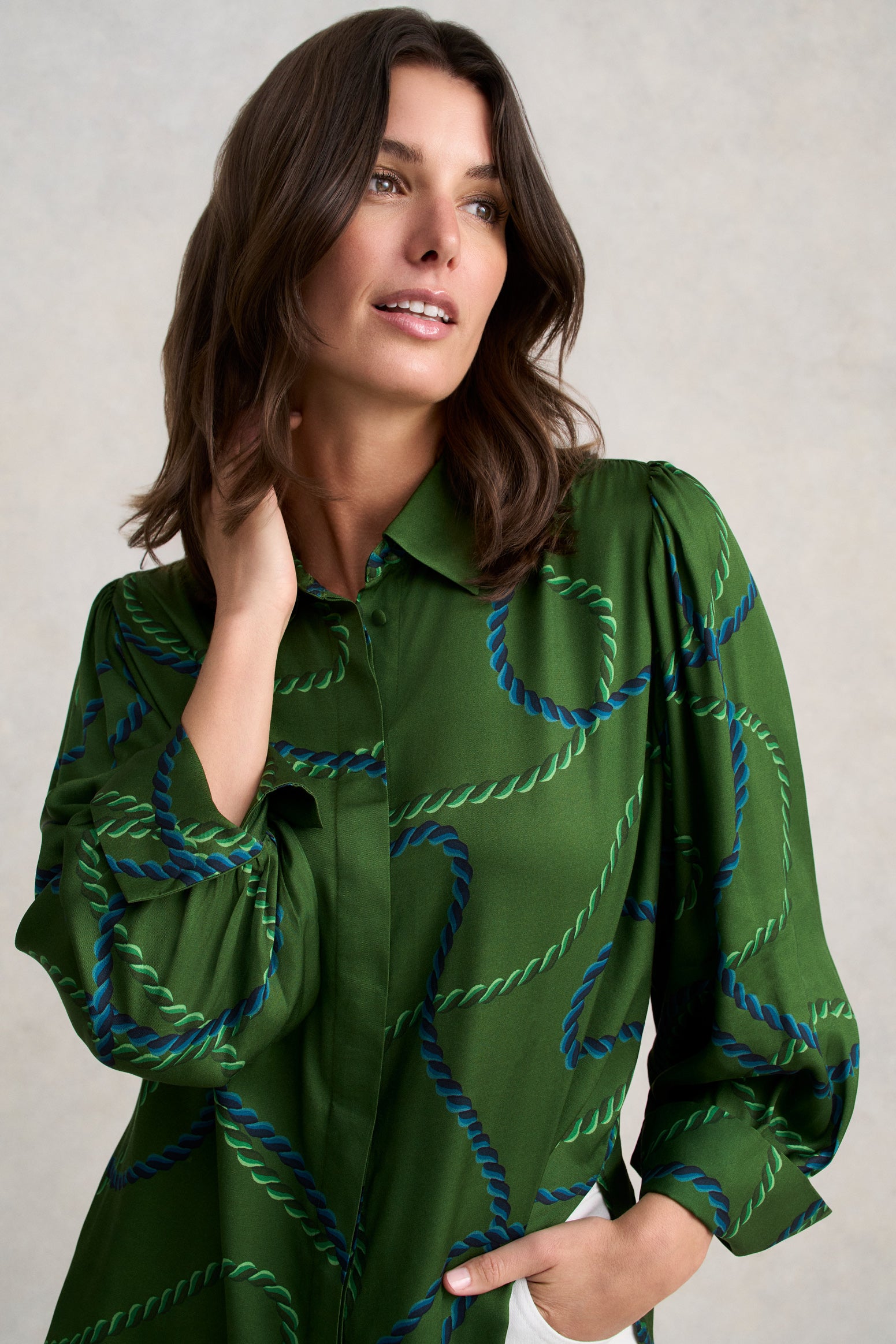 Blouson Sleeve Printed Shirt - Rope Print - Image 5
