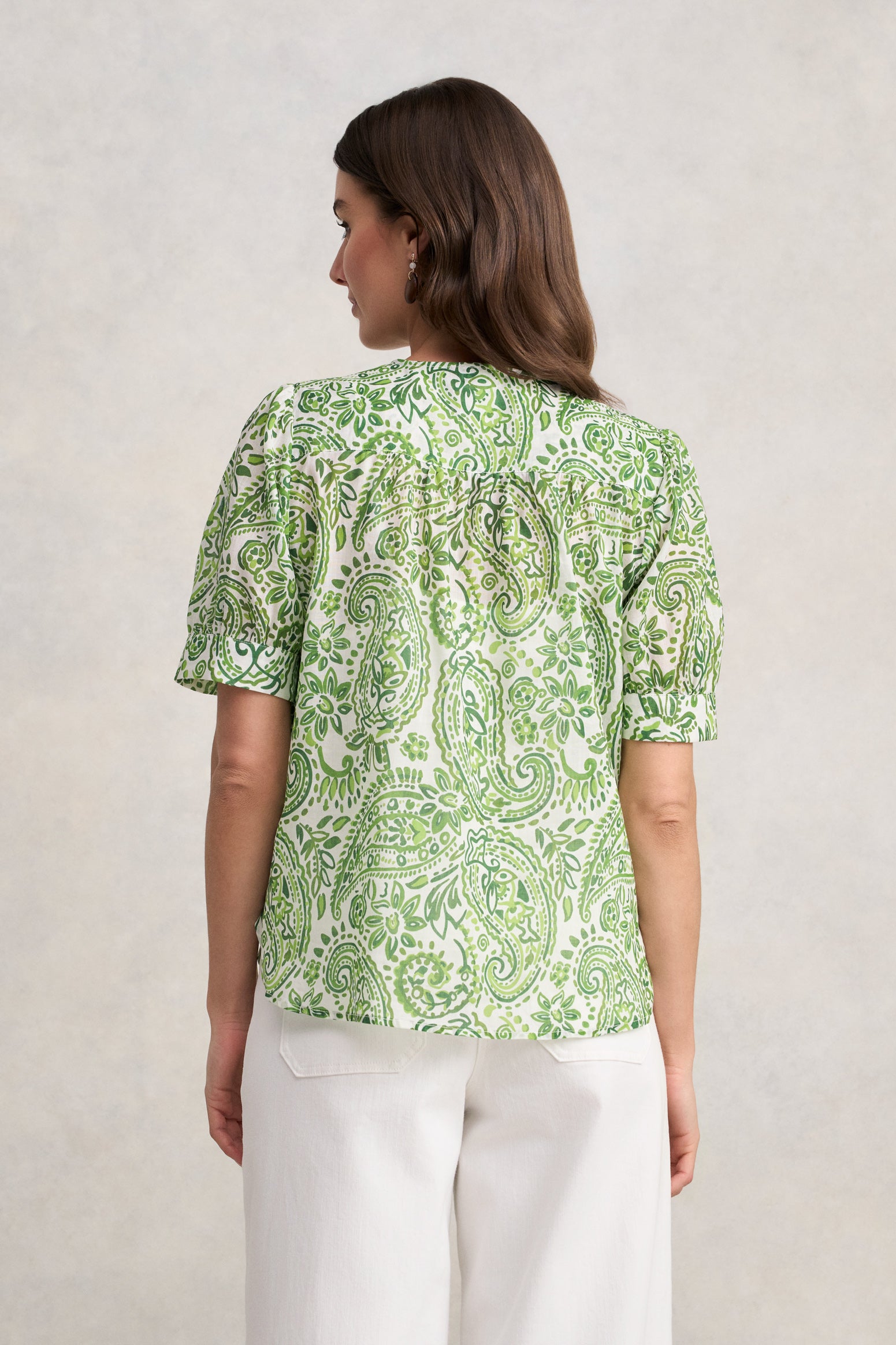 Ramie Cotton Blouse - Green Paisley Print - Image 4