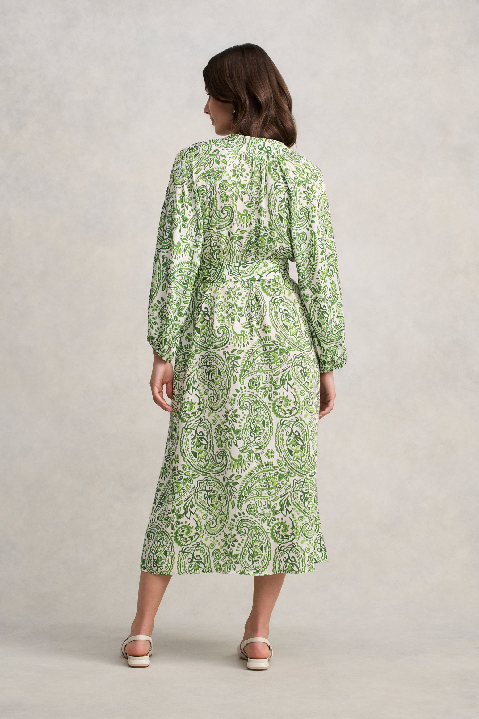 Blouson Sleeve Shift Dress - Green Paisley Print - Image 6