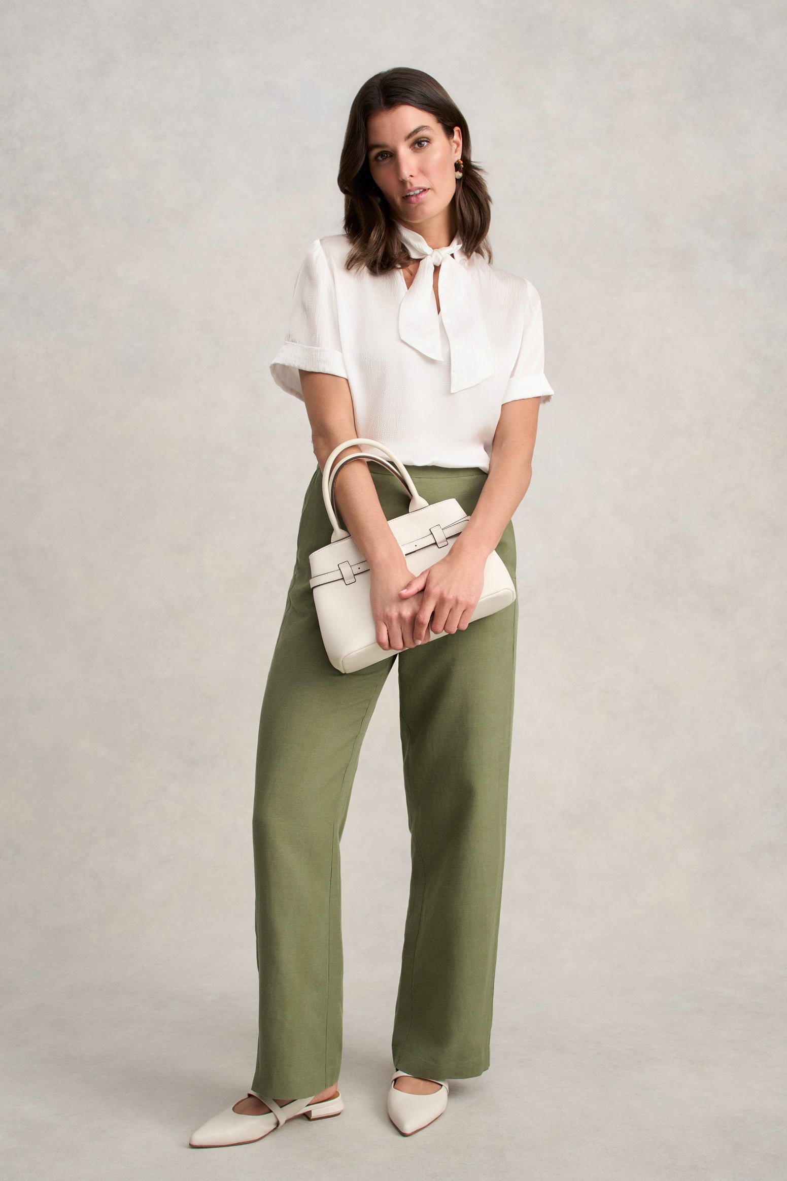 Textured Neck Tie Blouse - White - Image 2