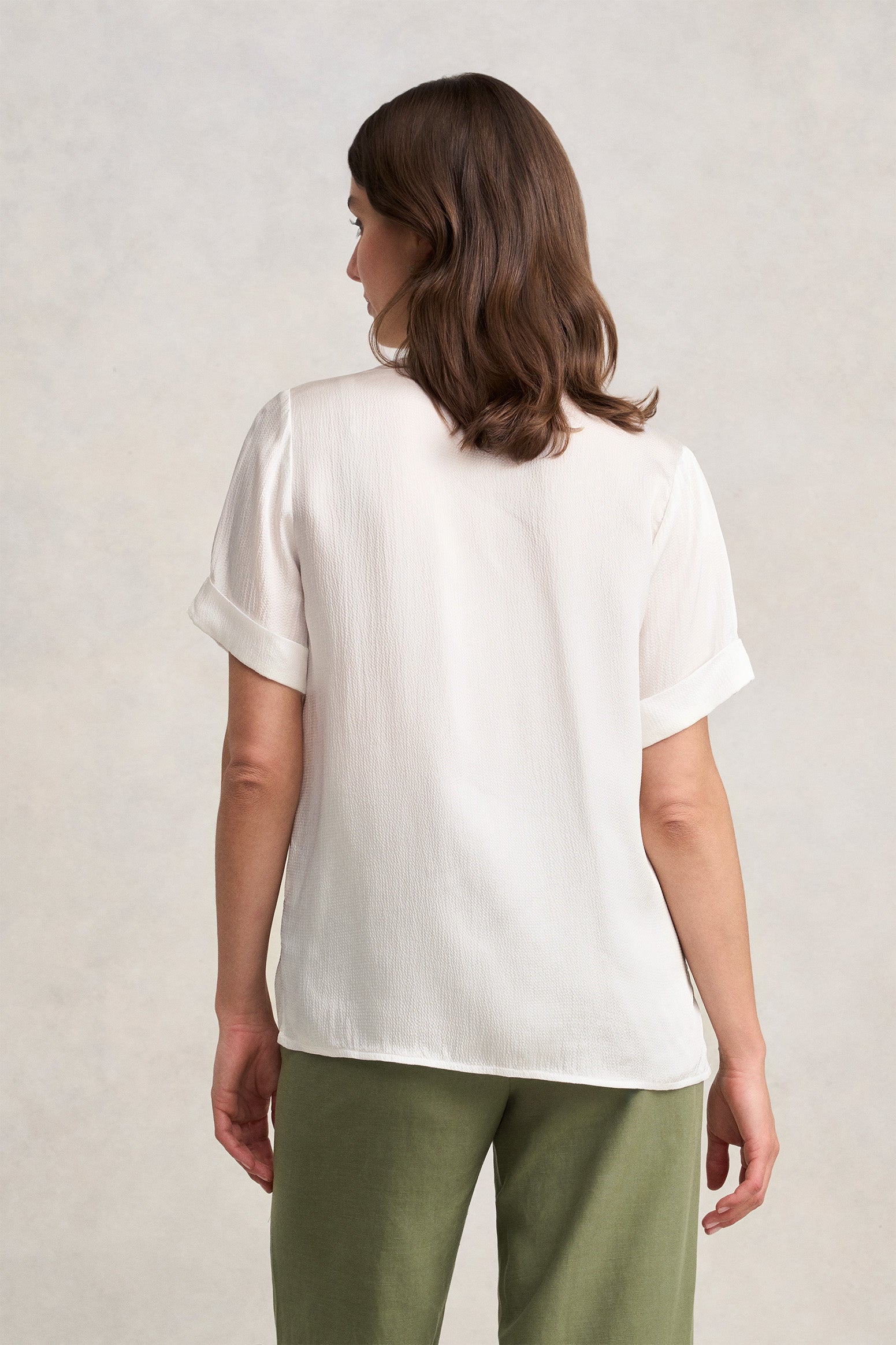 Textured Neck Tie Blouse - White - Image 4