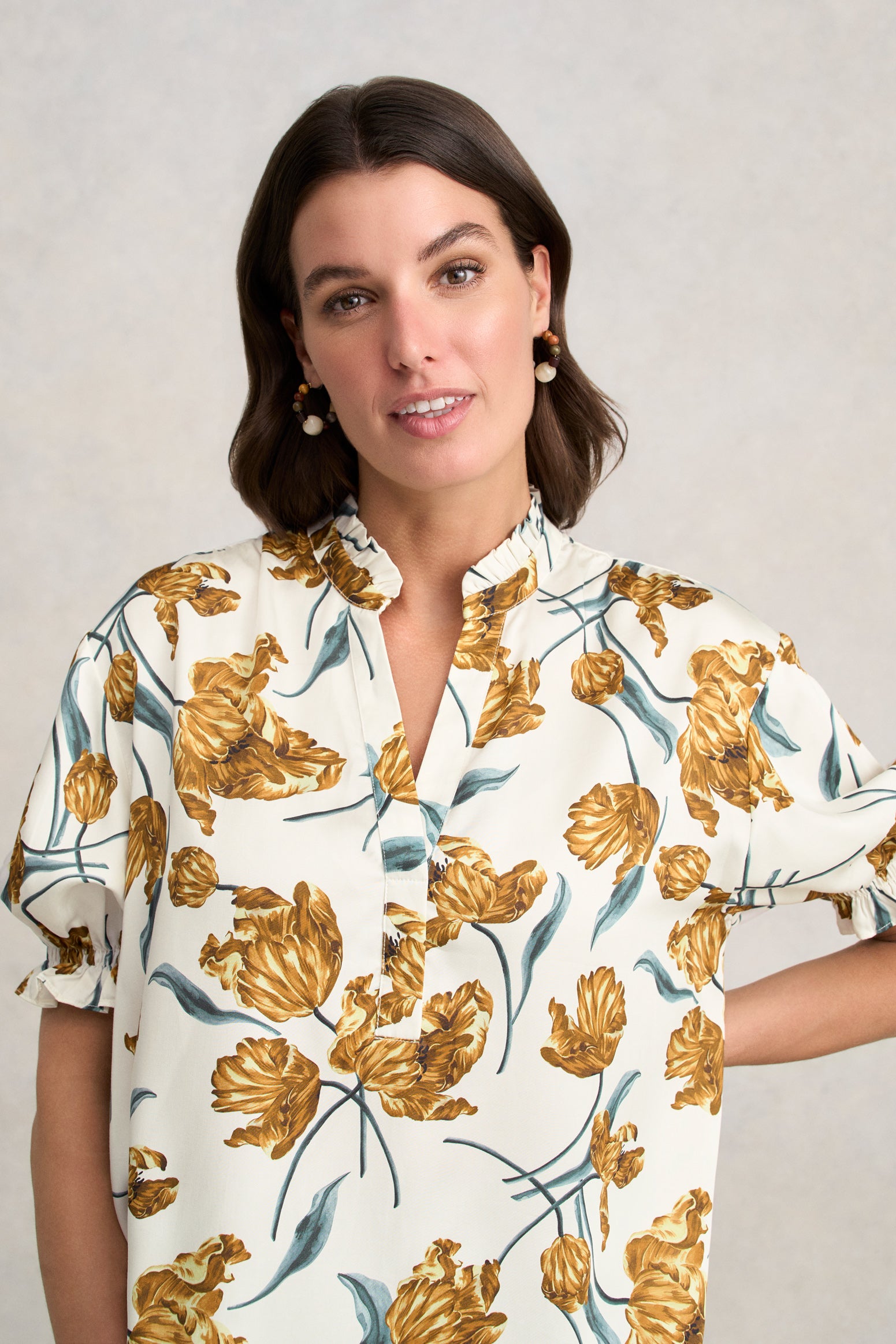 Puff Sleeve Printed Blouse - Floating Stem Print - Image 4