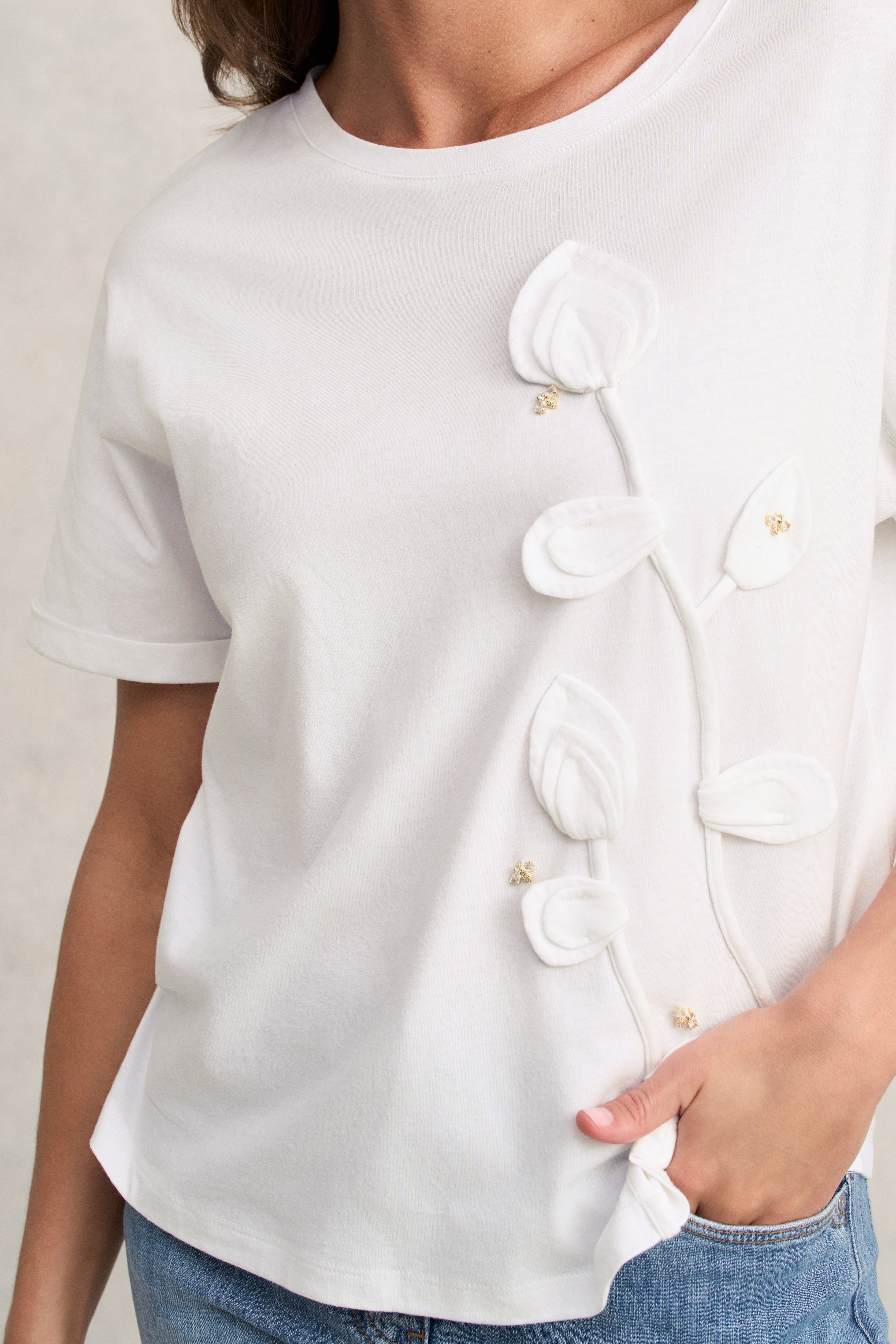 Cotton Appliqu?? T-Shirt - White - Image 3