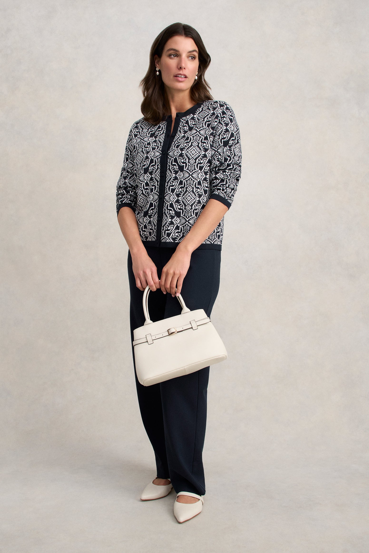 Cotton Jacquard Cardigan - Two Tone Print - Image 3
