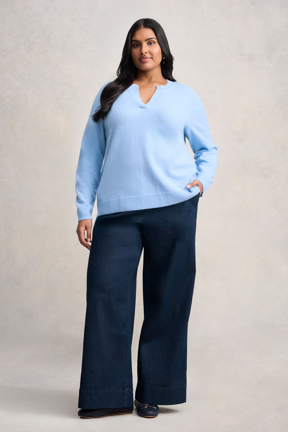 Notched Wool Jumper - Country Blue - Image 5