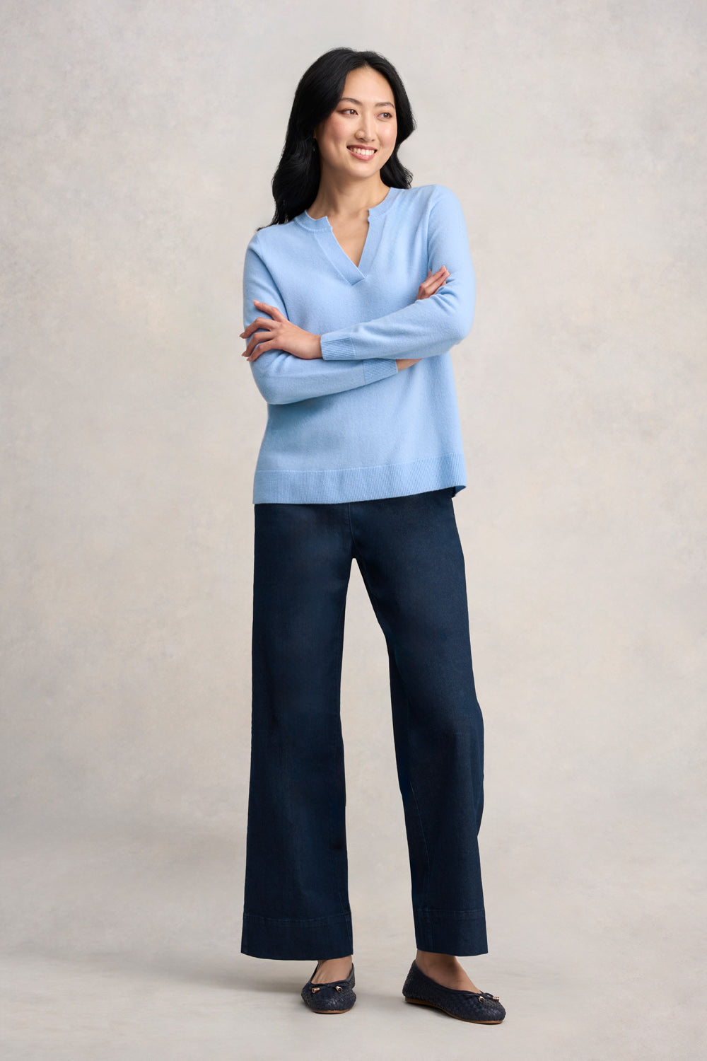 Notched Wool Jumper - Country Blue - Image 6