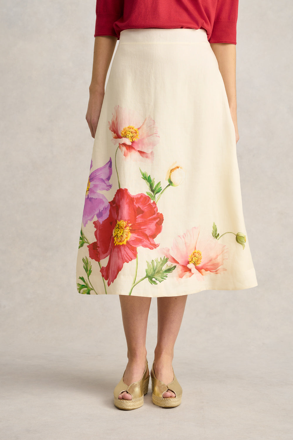 Ramie A-Line Skirt ?C Poppy Print