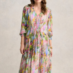 Pintuck Georgette Dress ?C Meadow Print