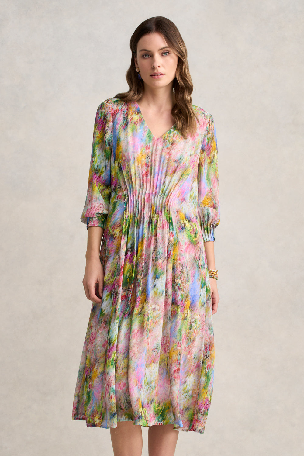 Pintuck Georgette Dress ?C Meadow Print