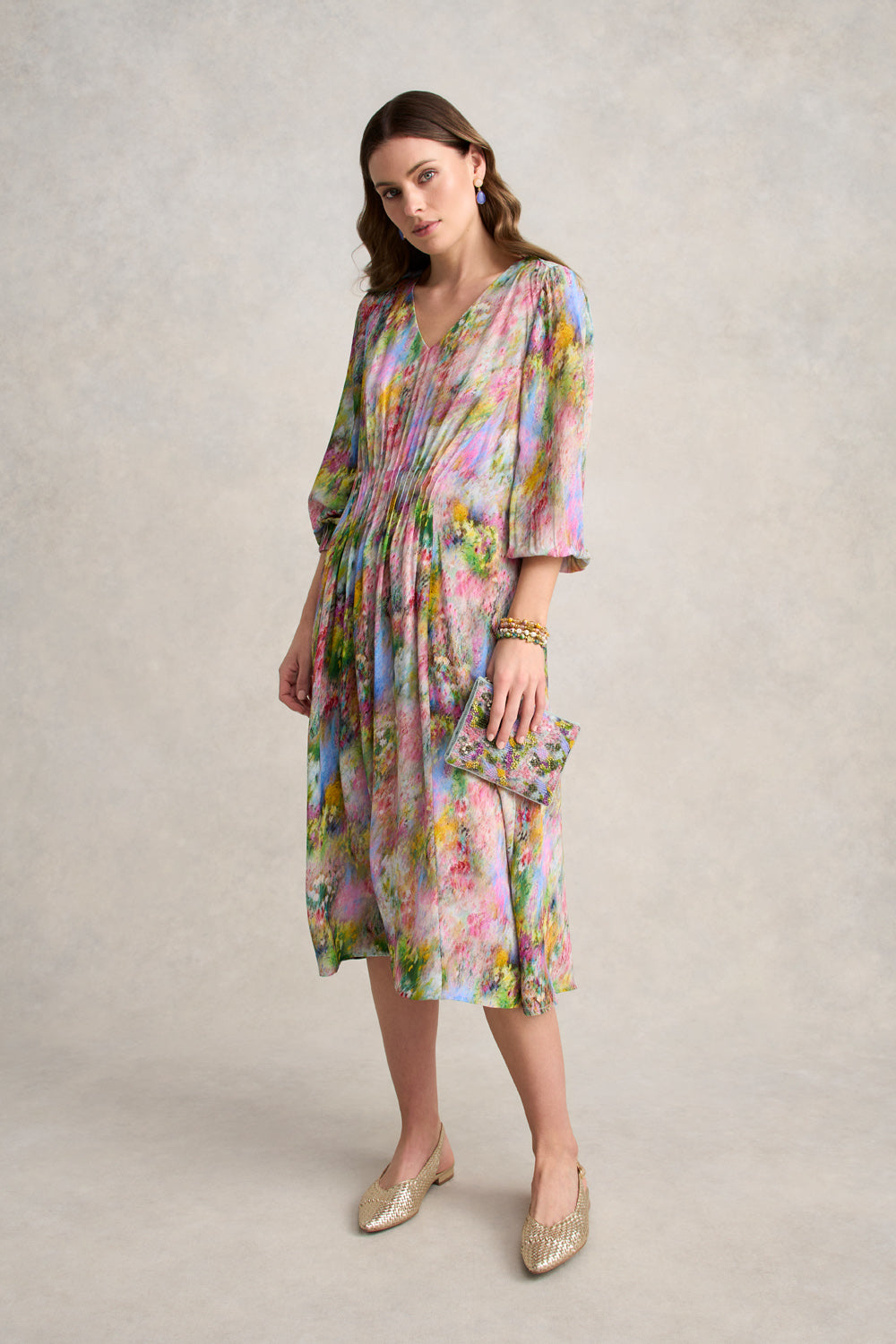 Pintuck Georgette Dress ?C Meadow Print - Image 3