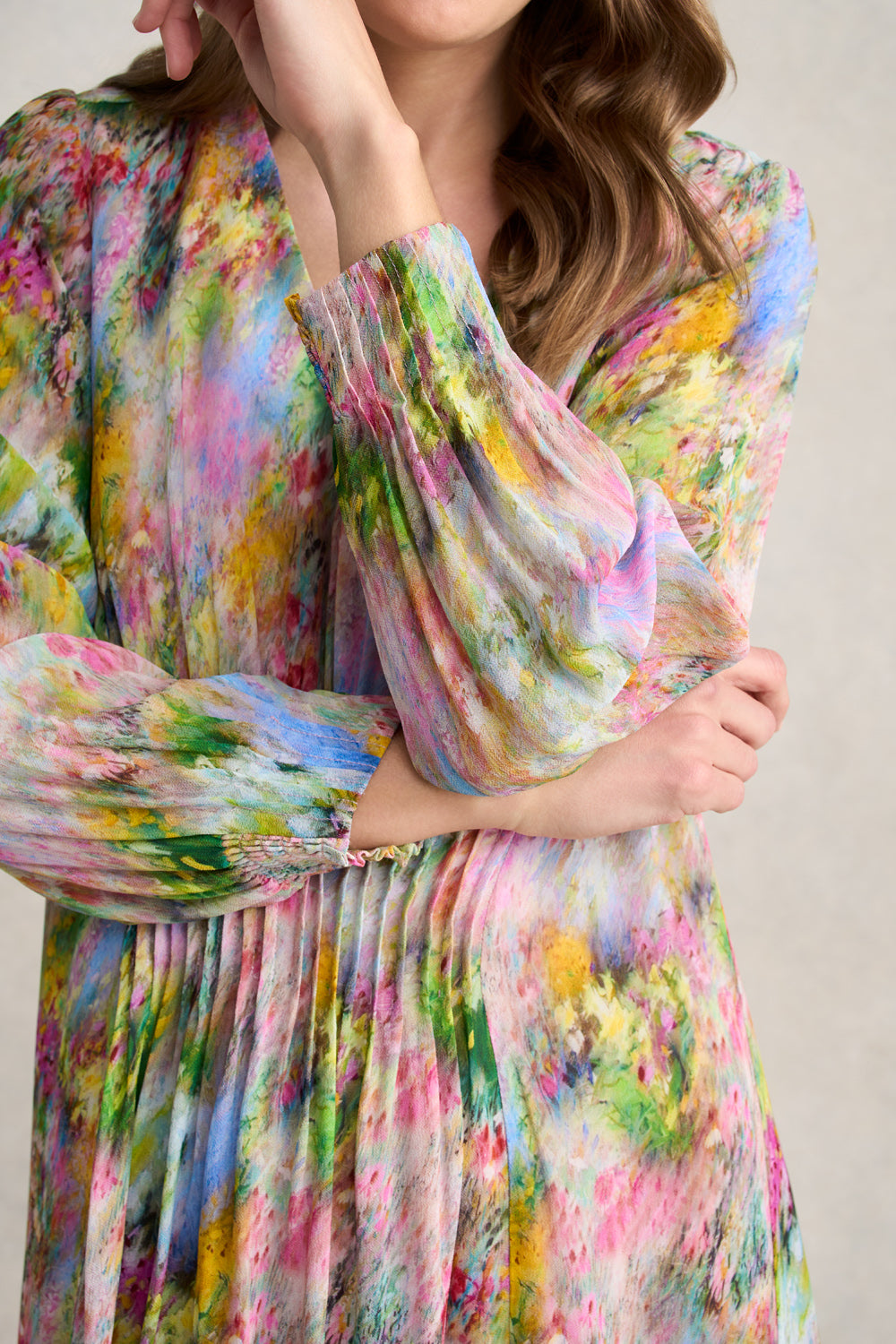 Pintuck Georgette Dress ?C Meadow Print - Image 4