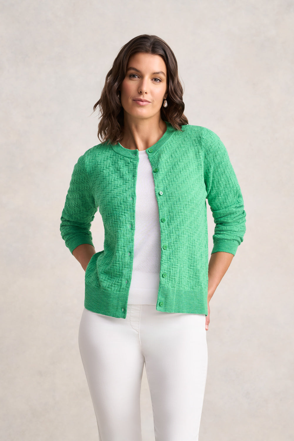 Textured Knit Cardigan ?C Emerald