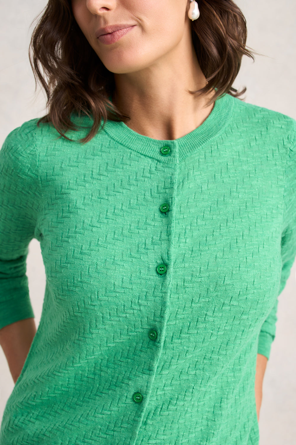 Textured Knit Cardigan ?C Emerald - Image 3