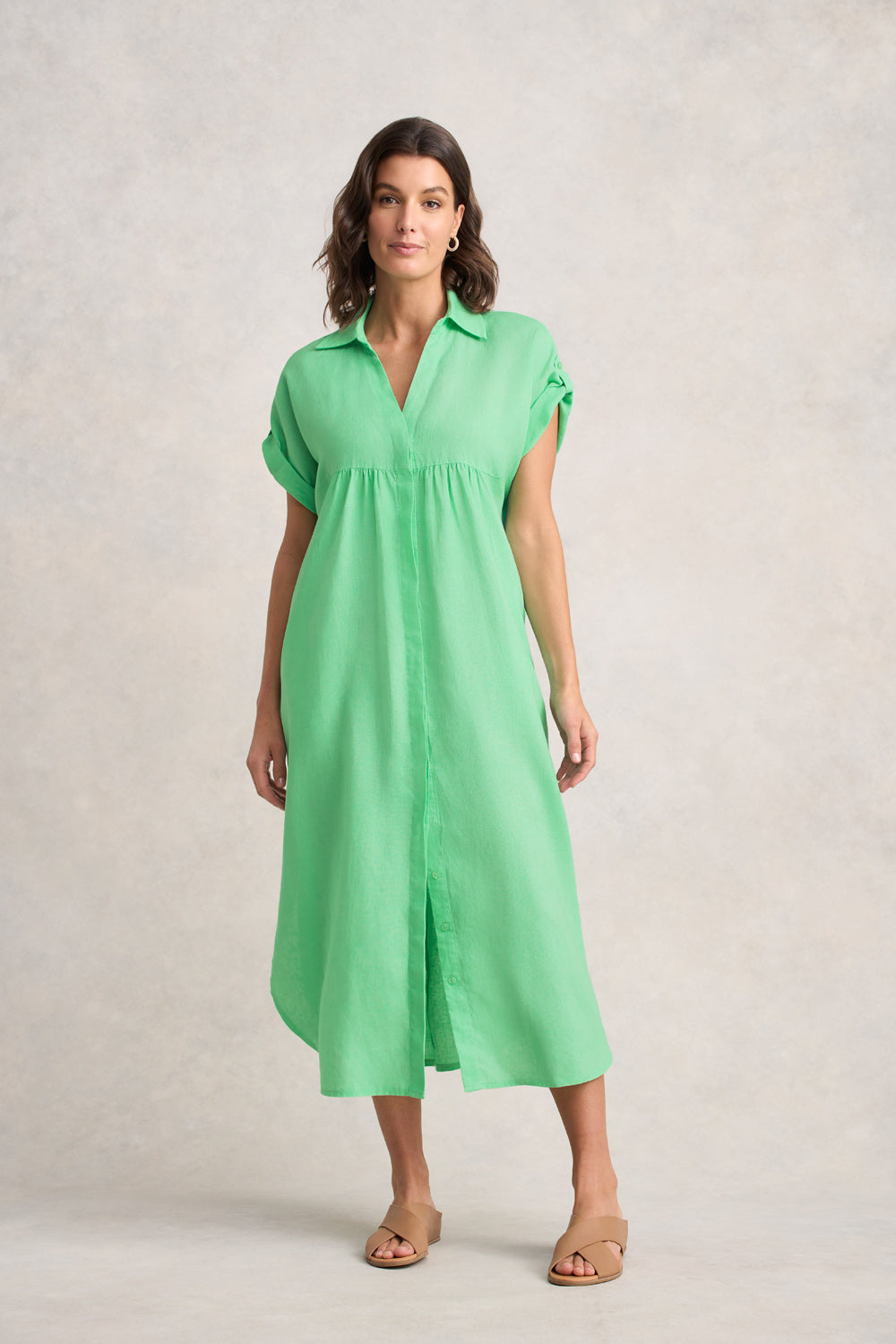 Linen Gather Front Dress ?C Bright Apple