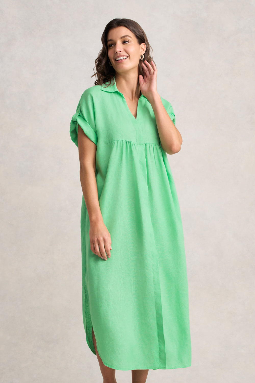 Linen Gather Front Dress ?C Bright Apple - Image 3