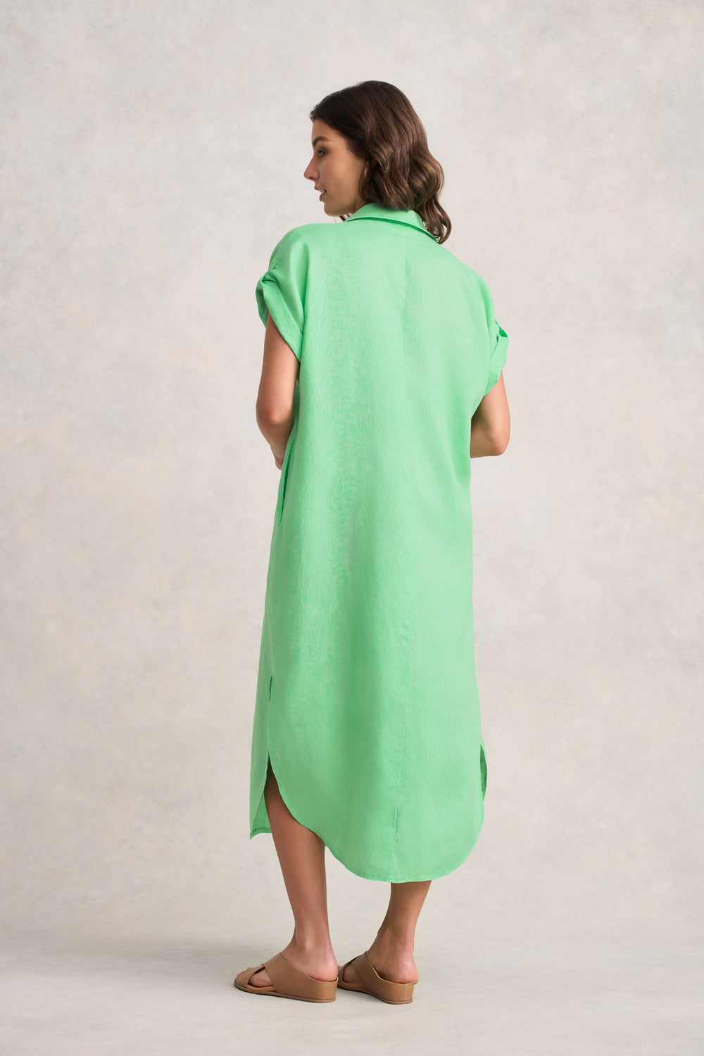 Linen Gather Front Dress ?C Bright Apple - Image 5