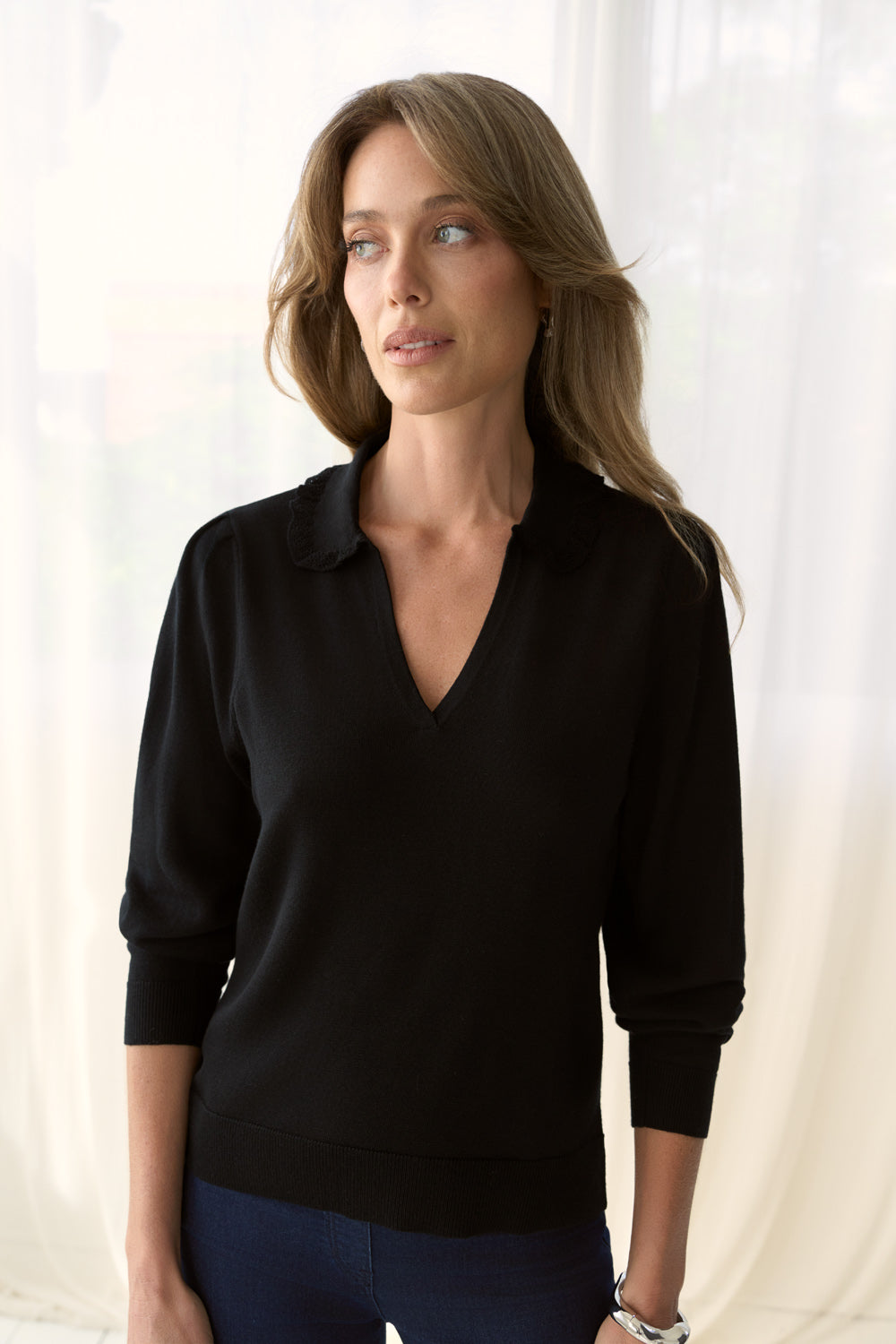 Long Sleeve Wool Knit - Black